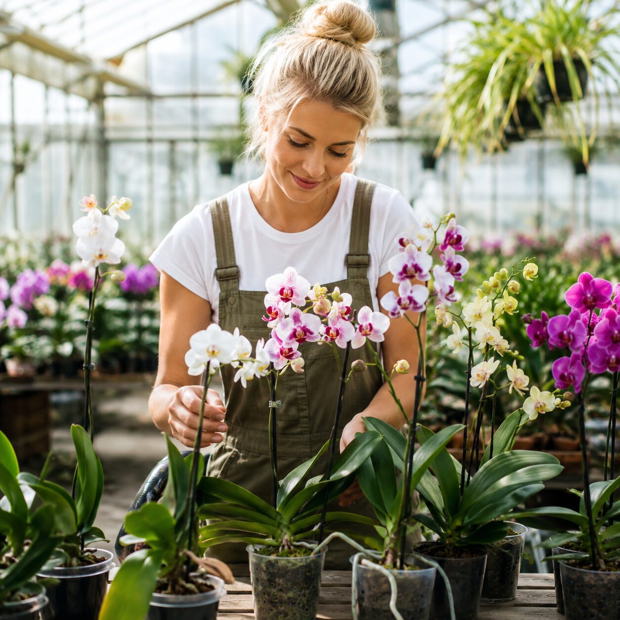Are orchids hard to care for - healthy white Phalaenopsis orchid blooming indoors
