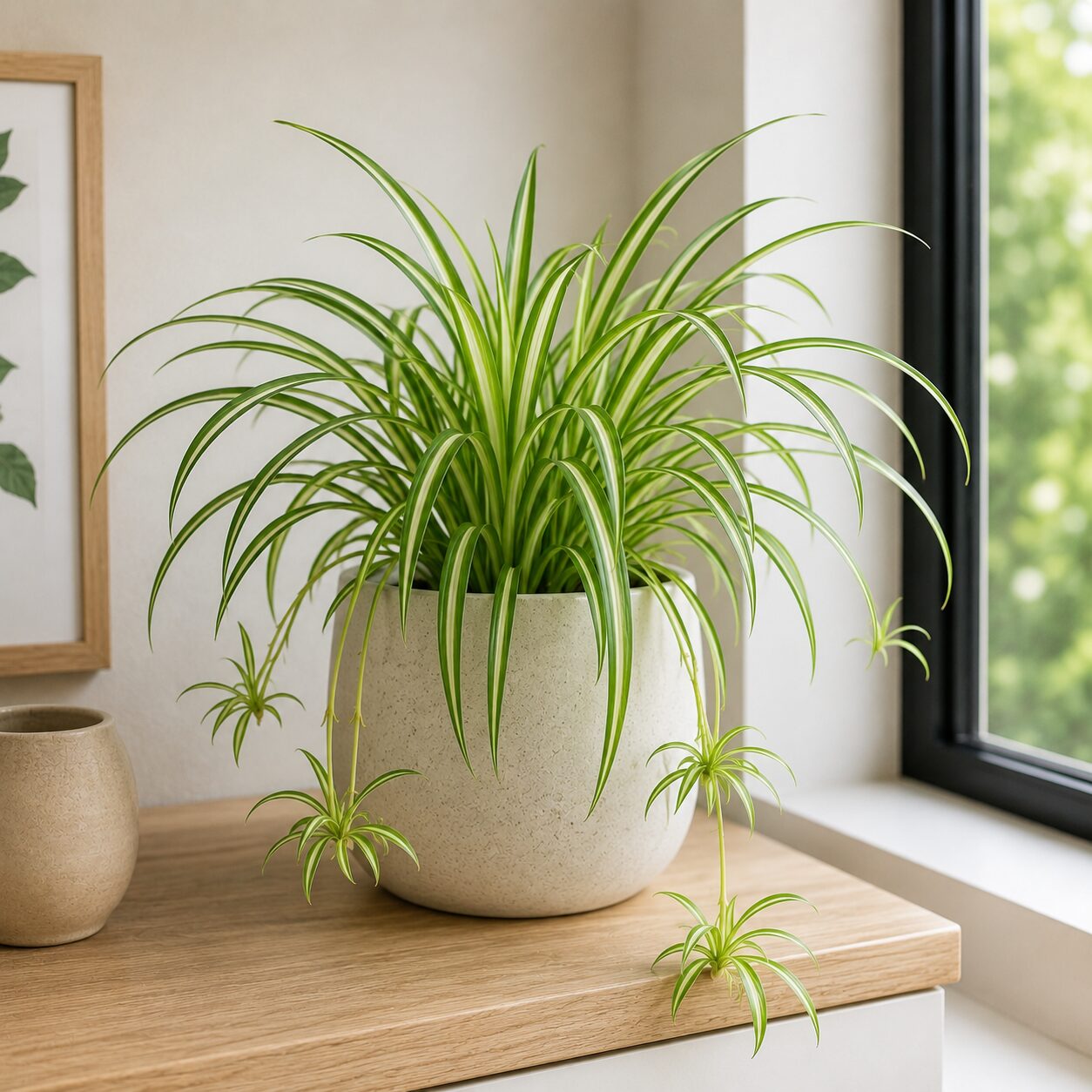 Low-Light Houseplants - Spider Plant with trailing plantlets in low light