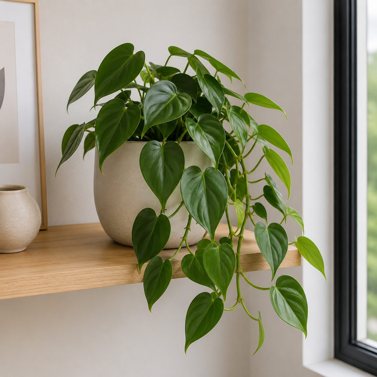 Low-Light Houseplants - Heartleaf Philodendron trailing vine in low light