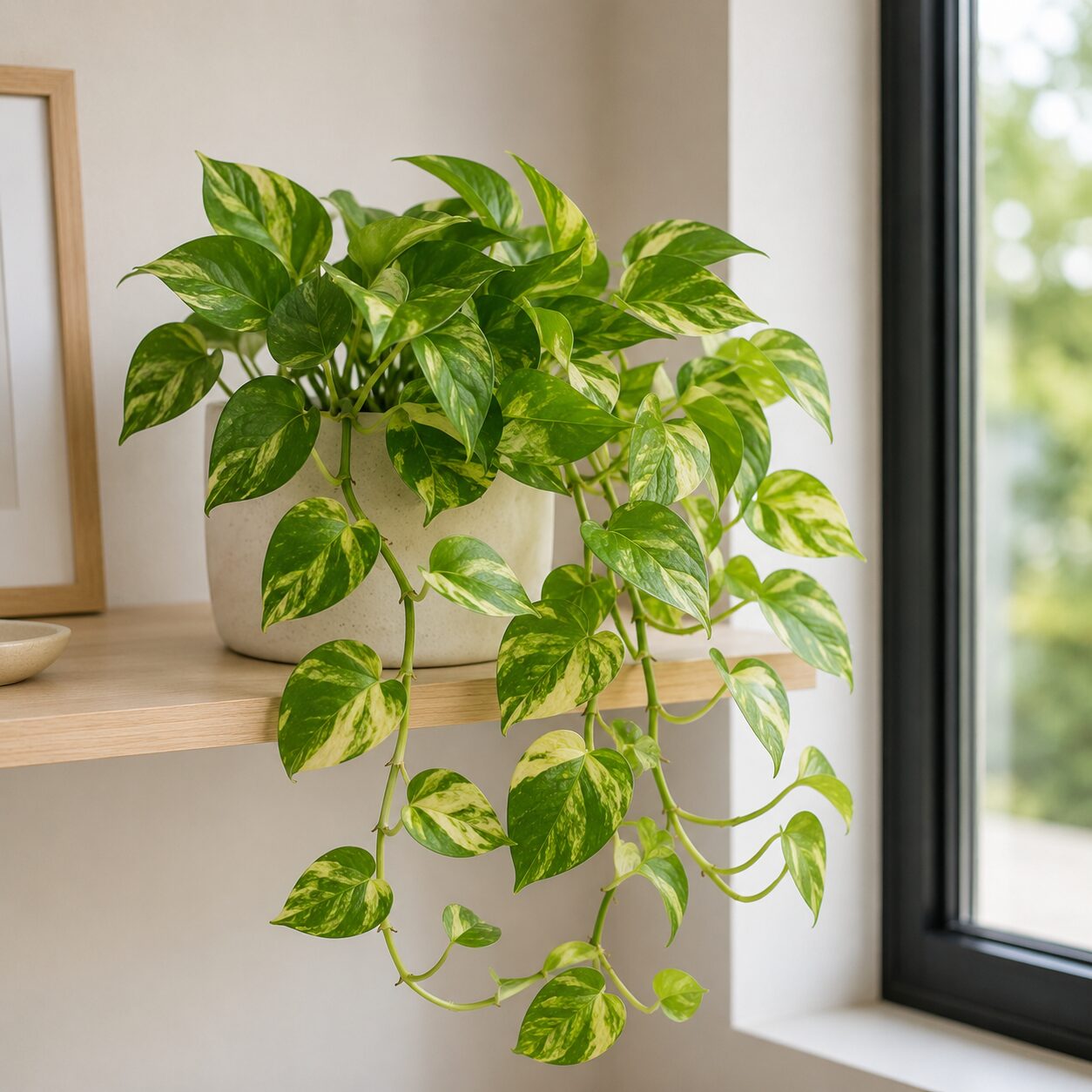 Low-Light Houseplants - Pothos vine trailing in a low-light apartment