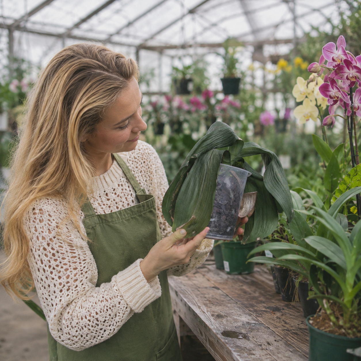 Orchid leaves curling and folded like rabbit ears while trying to fix orchid leaves